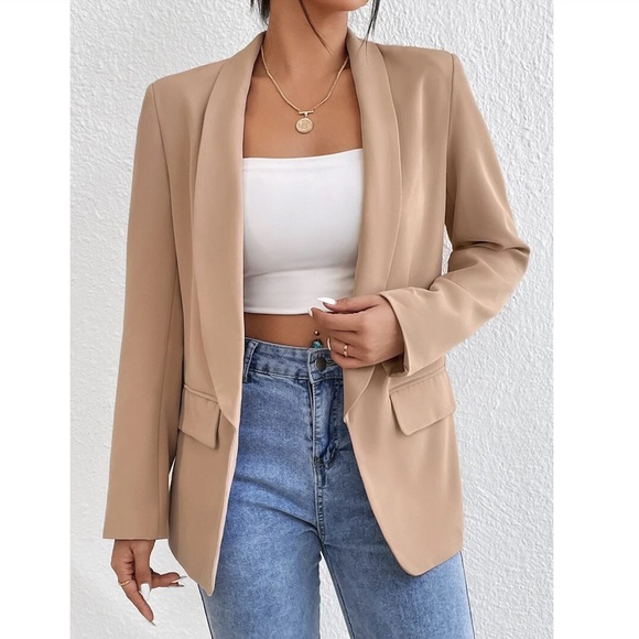 Beige Blazer Jacket Shawl Collar Long Sleeve - Picture 5 of 7